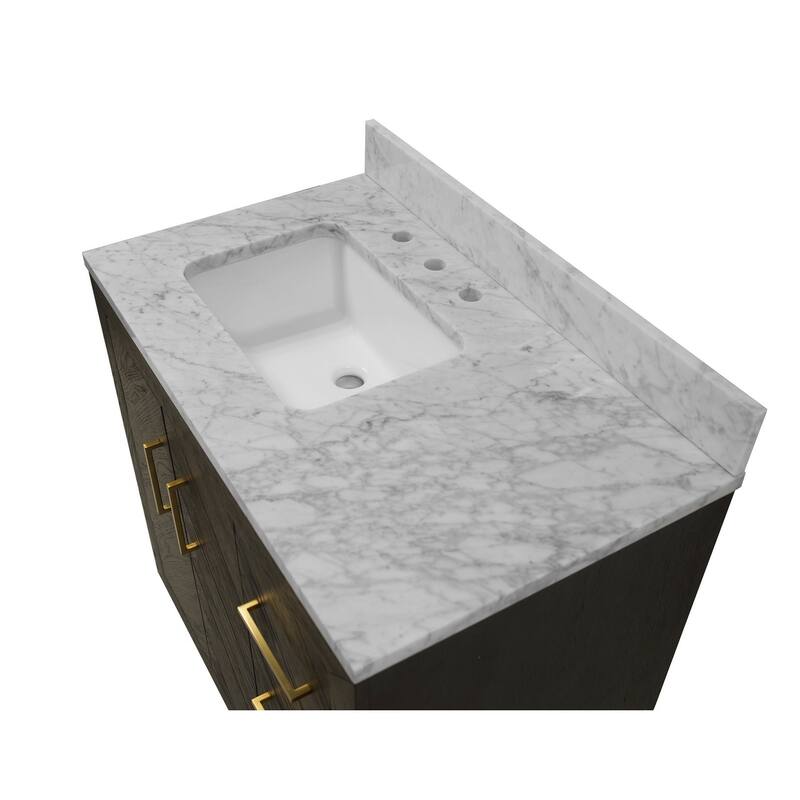 KitchenBathCollection Peyton 36" Bathroom Vanity with Carrara Marble Top