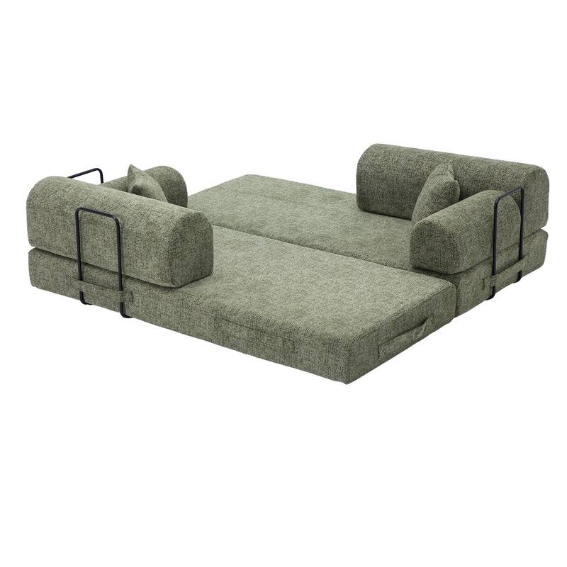 Convertible Sleeper Sofa Bed with Cylindrical Pillow, Corduroy Folding Mattress Couch, Floor Sofa Lounge Couch for Bedroom
