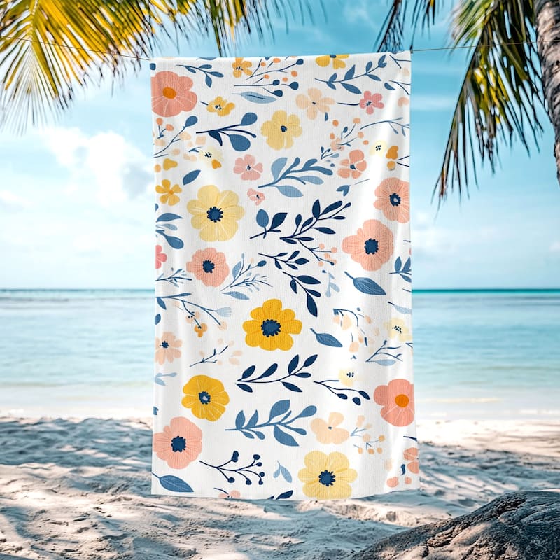 Floral Beach Towel Quick Dry Swimming Pool Towel 30"x60" - Blue