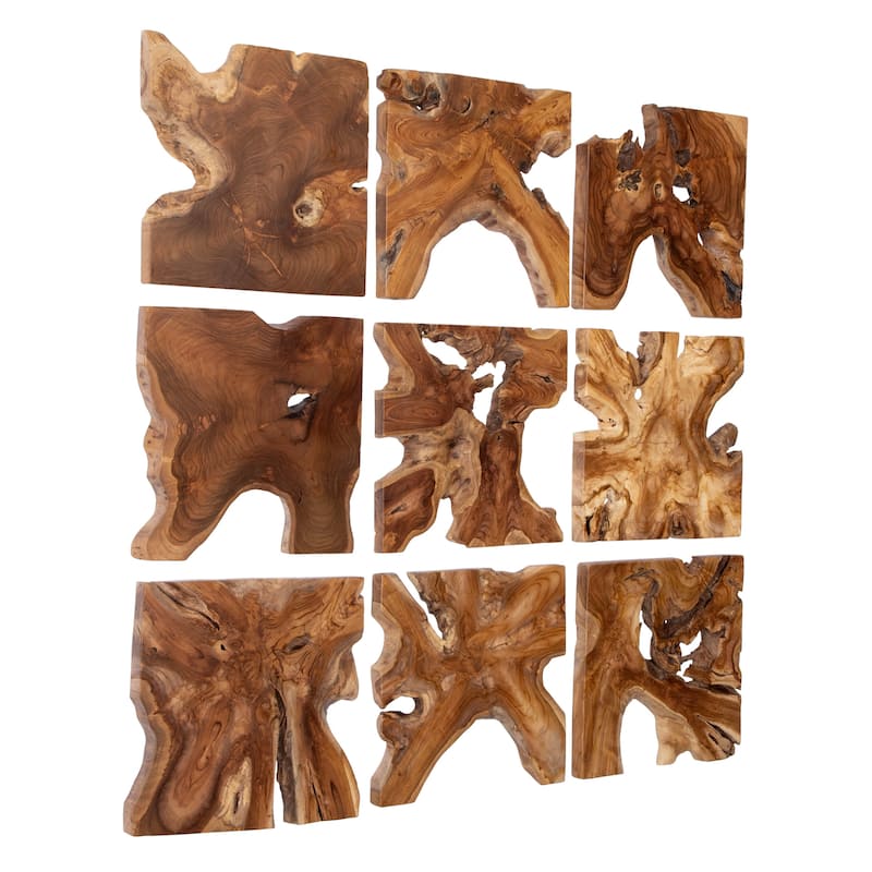 Teak Wood Cross Section Wall Art - 16" - Set of 9