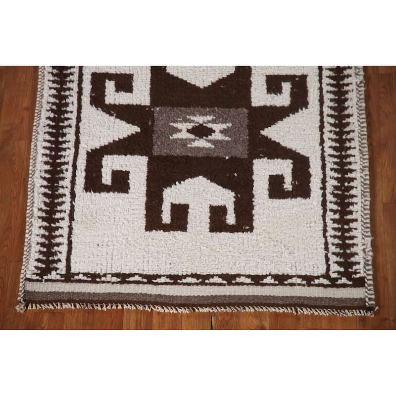 Natural Dye / Beige Anatolian Turkish Runner Rug Handmade Wool Carpet - 3'4"x 11'0"