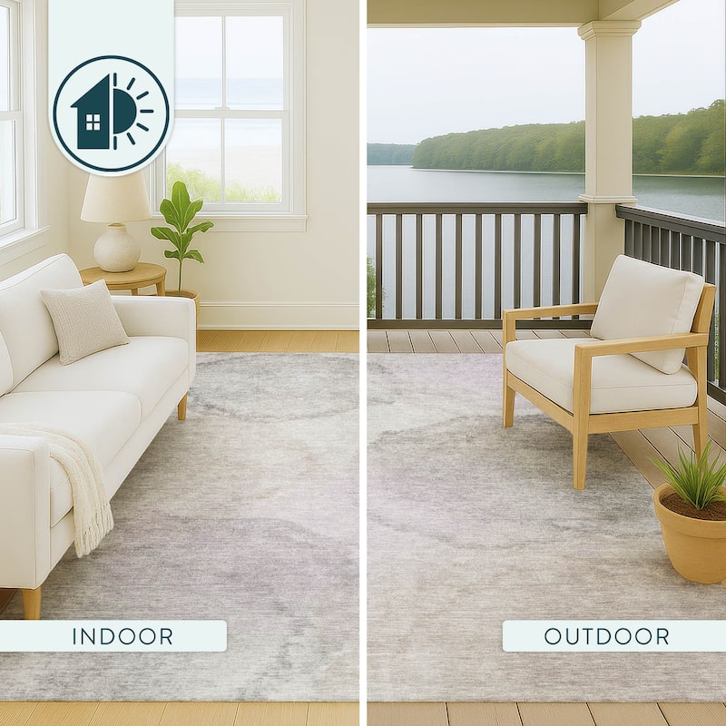 Machine Washable Indoor/ Outdoor Abstract Muted Chantille Rug