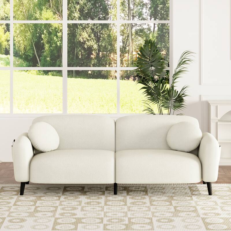 83.9" Chenille Sofa with Storage Pockets, 2-3 Seat Couch for Apartment or Living Room - Beige