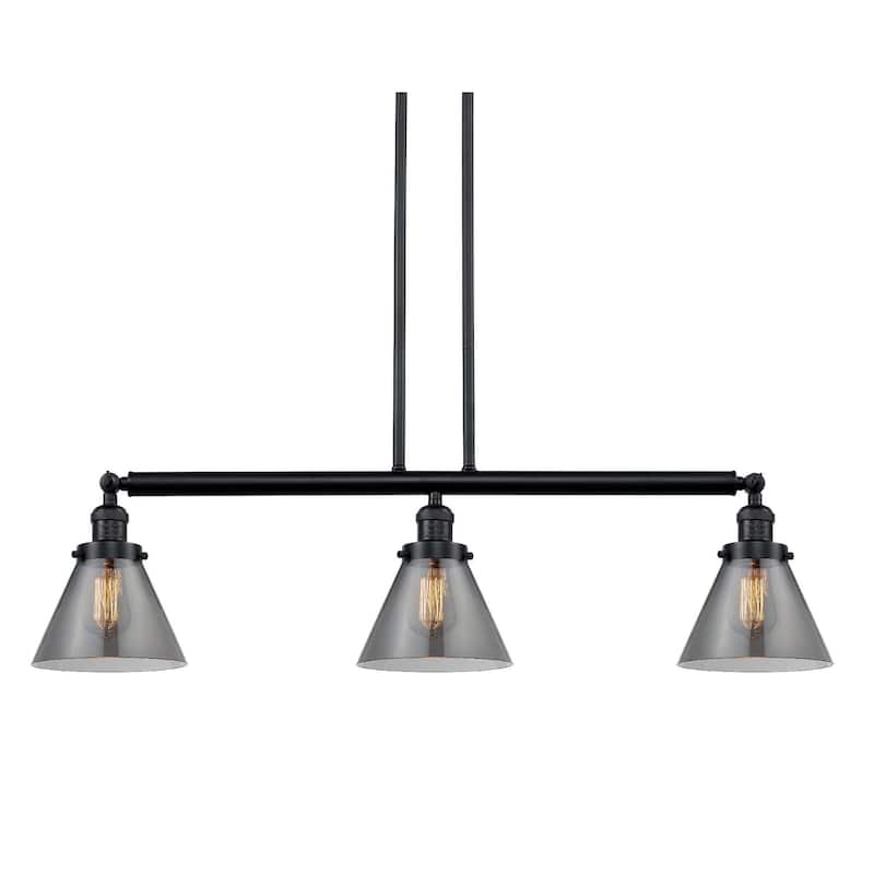 Innovations Lighting Large Cone 3 Light 40" Wide Linear Chandelier - Oil Rubbed Bronze / Smoked