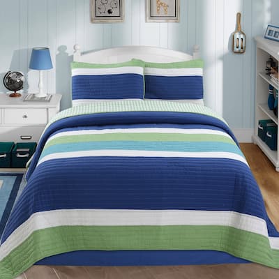 Porch & Den Copenhaver Blue Stripe Cotton Reversible Quilt Bedding Set