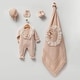 preview thumbnail 3 of 6, Newborn Knitwear Homecoming Set with Lace and Ribbon Ornaments - 5 Piece Beige
