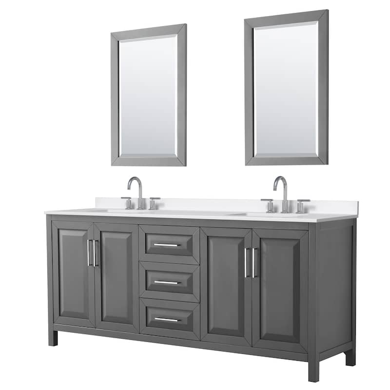 Wyndham Collection WCV252580D-QTZ-US3M24 Daria 80" Free Standing - Dark Gray / White Quartz Top / Polished Chrome