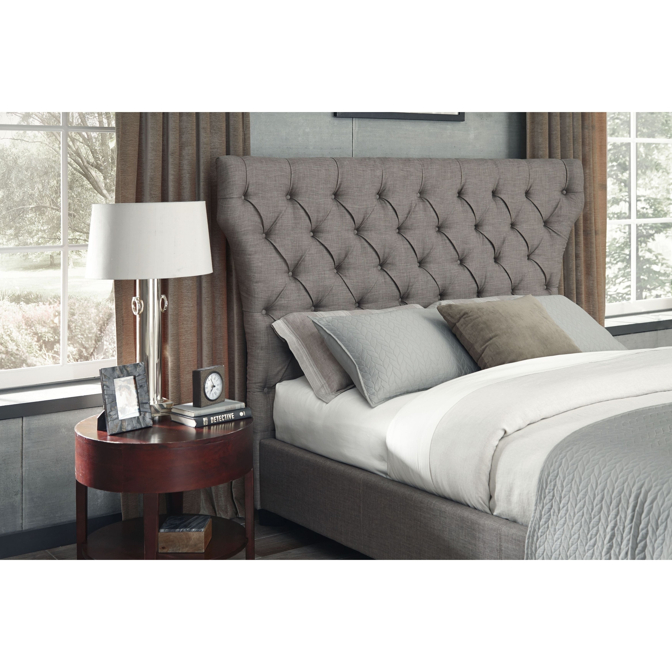 Melina Tufted Upholstered Headboard in Gray Linen