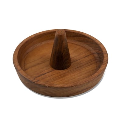 Traditional Solid Teak Ring Cone Jewelry Dish - 2" X .75" X 4"