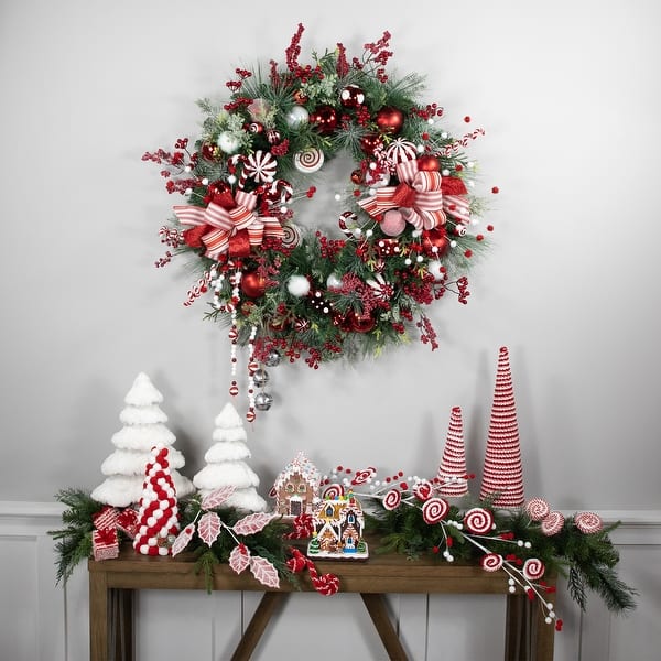 Obersheen Christmas Wreaths For Front Door Christmas Decorations Red Fruit Wreath Rattan Hanging Home Scene Decoration Garland 40cm