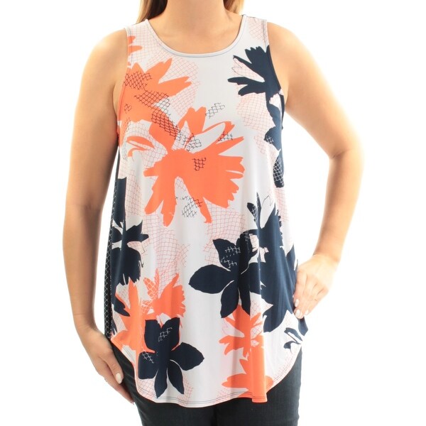Alfani Womens Navy Floral Sleeveless Scoop Neck Top Size L