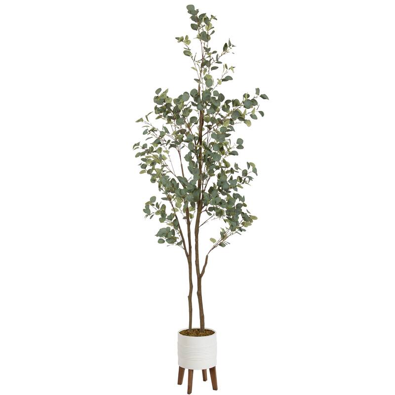 Kate and Laurel Eudora Faux Eucalyptus Tree - 8.5ft - White/Rustic Brown