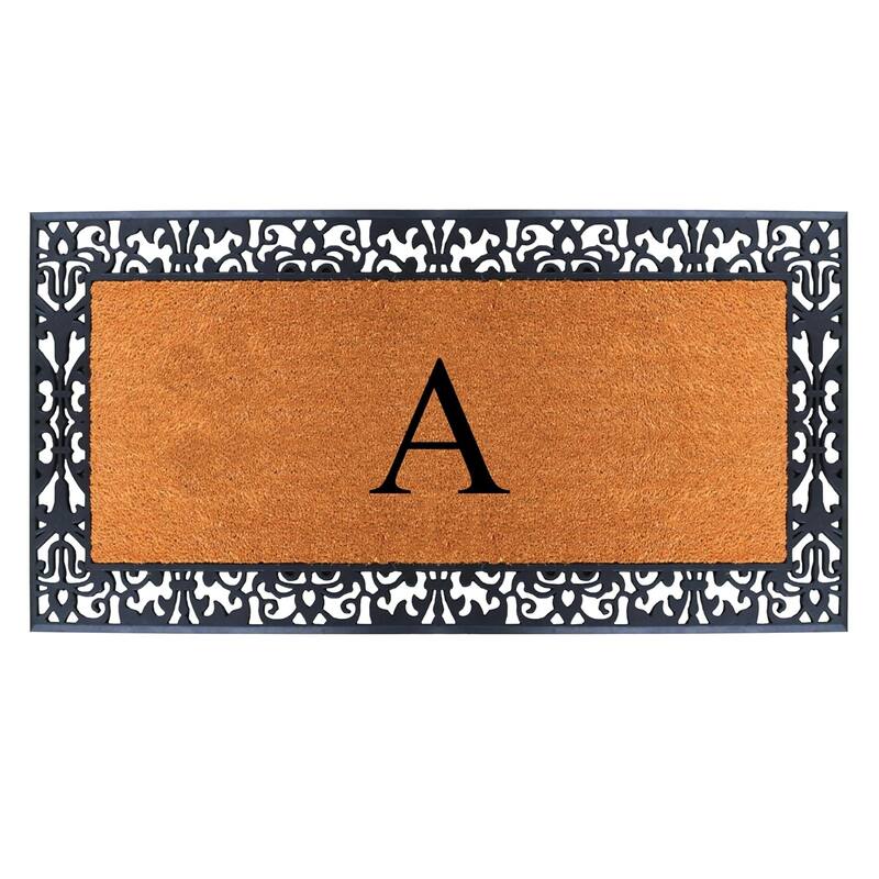 A1HC Rubber and Coir Paisley Border Heavy Duty Non-Slip Durable Double Door Monogrammed Doormat 30"X60", Black - A