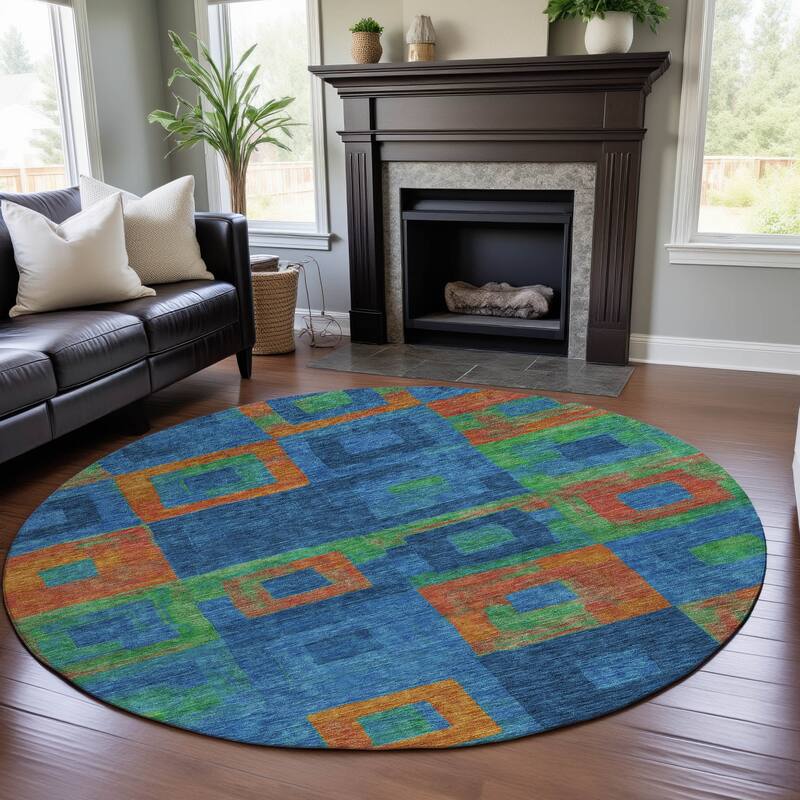 Premium Washable Super Soft Blocky Contemporary Mayfield Rug - Denim - 8' x 8'