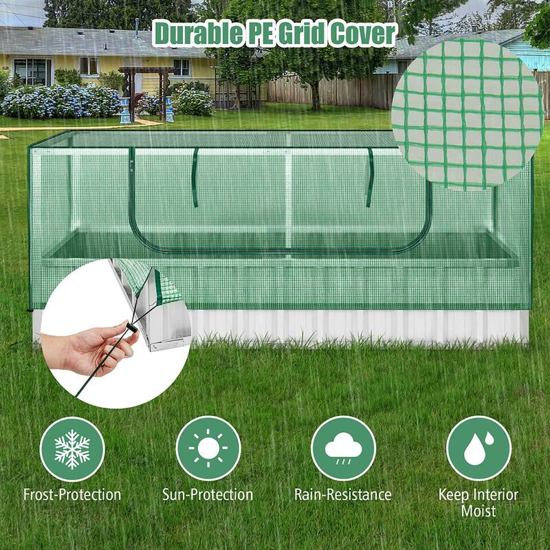 Gymax 69'' x 36'' x 28'' Galvanized Raised Garden Bed w/ Cover Roll-up