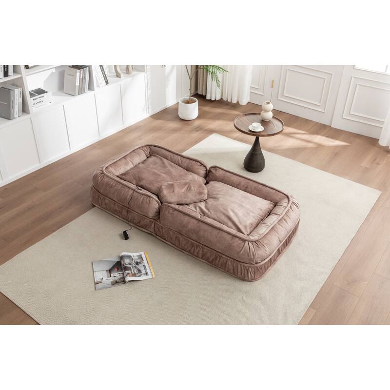 Upholstered Human & Dog Bed, Adjustable 5-Position Bean Bag Floor Sofa with Massage Pillow and 2 Soft Cushions for Adults & Pets