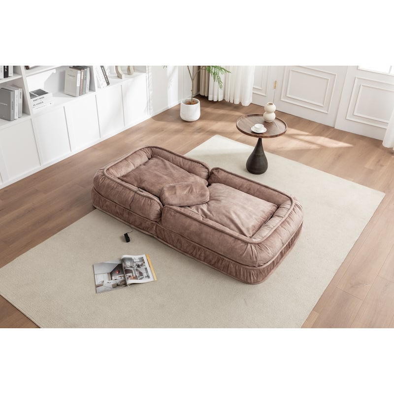 Upholstered Human & Pet Bed with 5 Adjustable Positions, Massage Pillow & 2 Soft Pillows, Brown