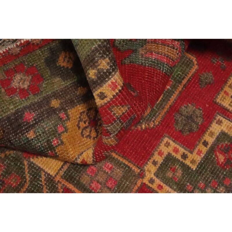 Hand Knotted Oriental 100% Wool Carpet Traditional Geometric Red Tabriz Runner Rug - 10' 7'' X 3' 1''