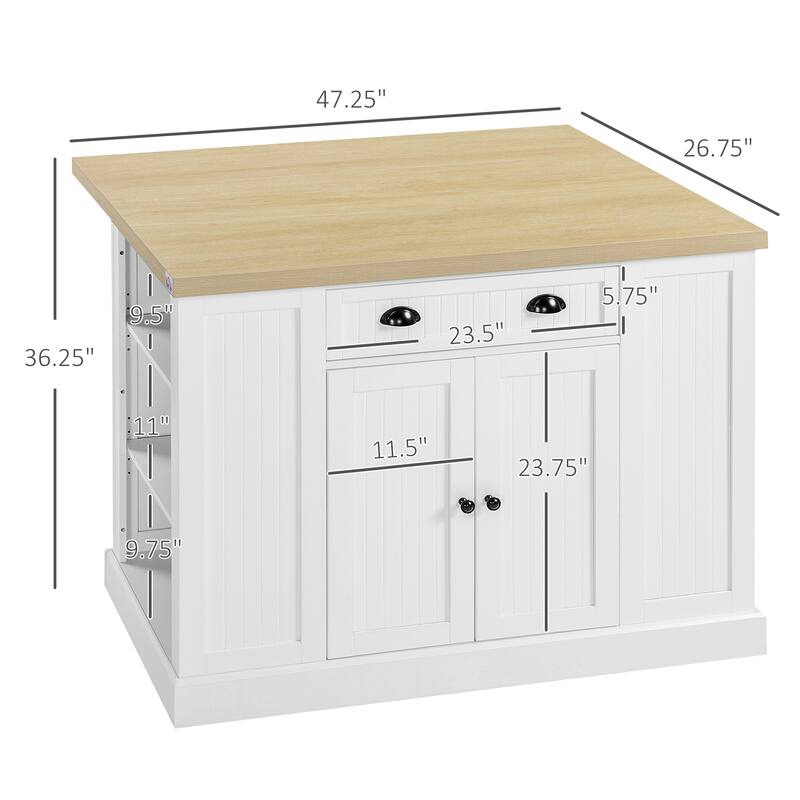 47" Fluted-Style Wooden Kitchen Island(no include stool)