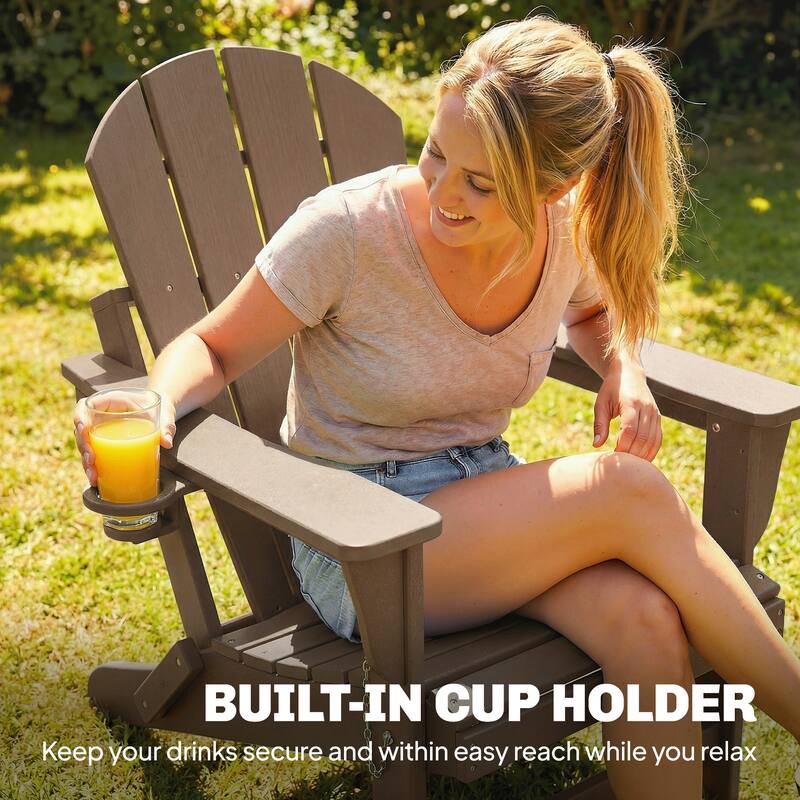 Outsunny Folding Adirondack Chair Set of 2, Outdoor HDPE Fire Pit Chair with Retractable Ottoman