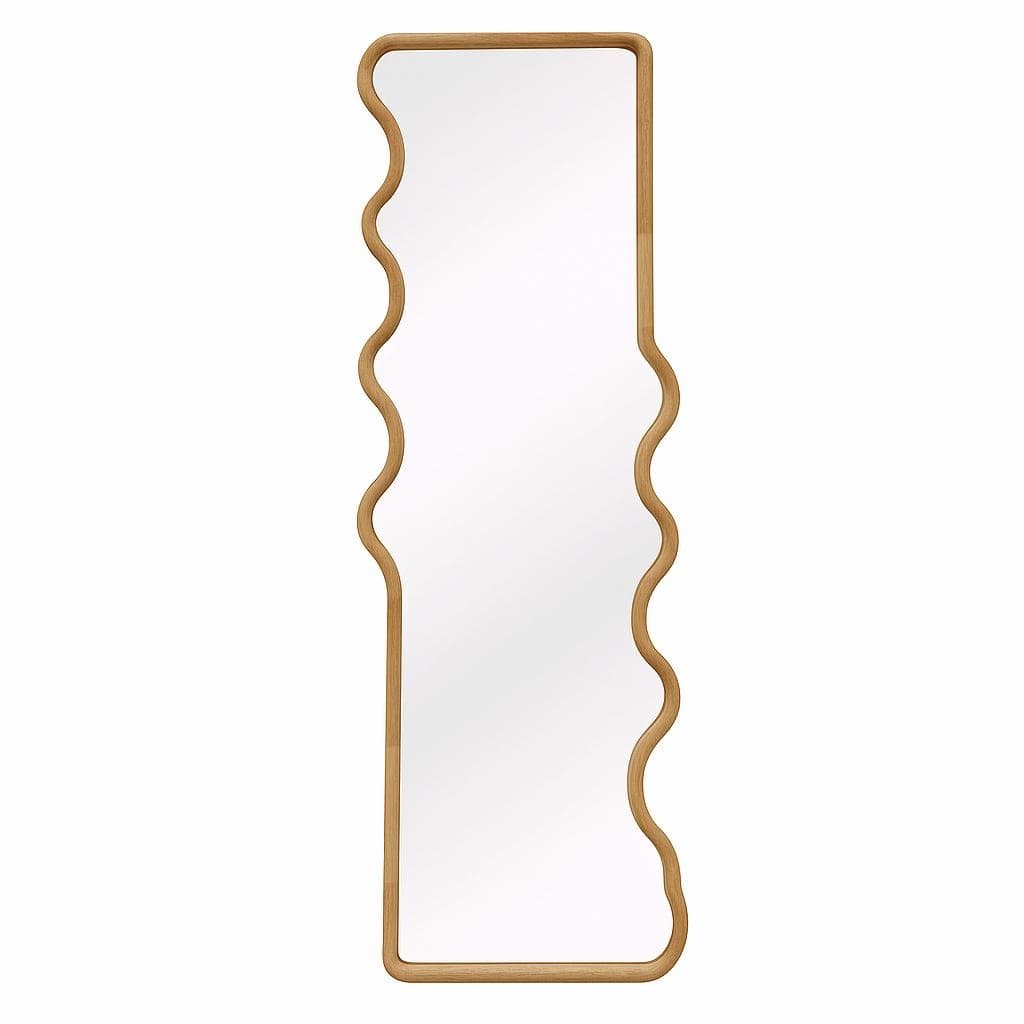 Funky Flow Waveform Mirror 24"x67" Solid Wood Full-Length Wall Decor - Brown