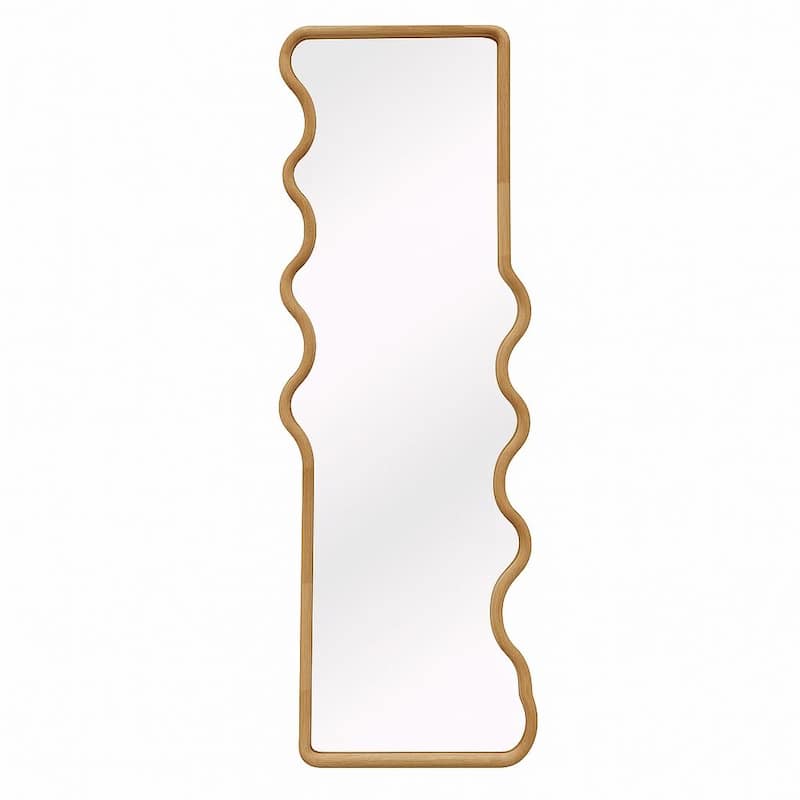 Funky Flow Waveform Mirror 24"x67" Solid Wood Full-Length Wall Decor - Brown - Brown