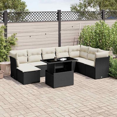 vidaXL Patio Sofa Set with Cushions Outdoor Furniture 9 Piece Poly Rattan - 21.7 x 39.4 x 28.7 in