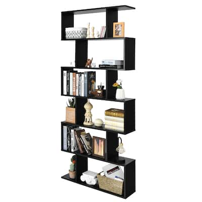 6 Tier S Shaped Bookshelf Wooden Bookcase Room Divider Display Shelves