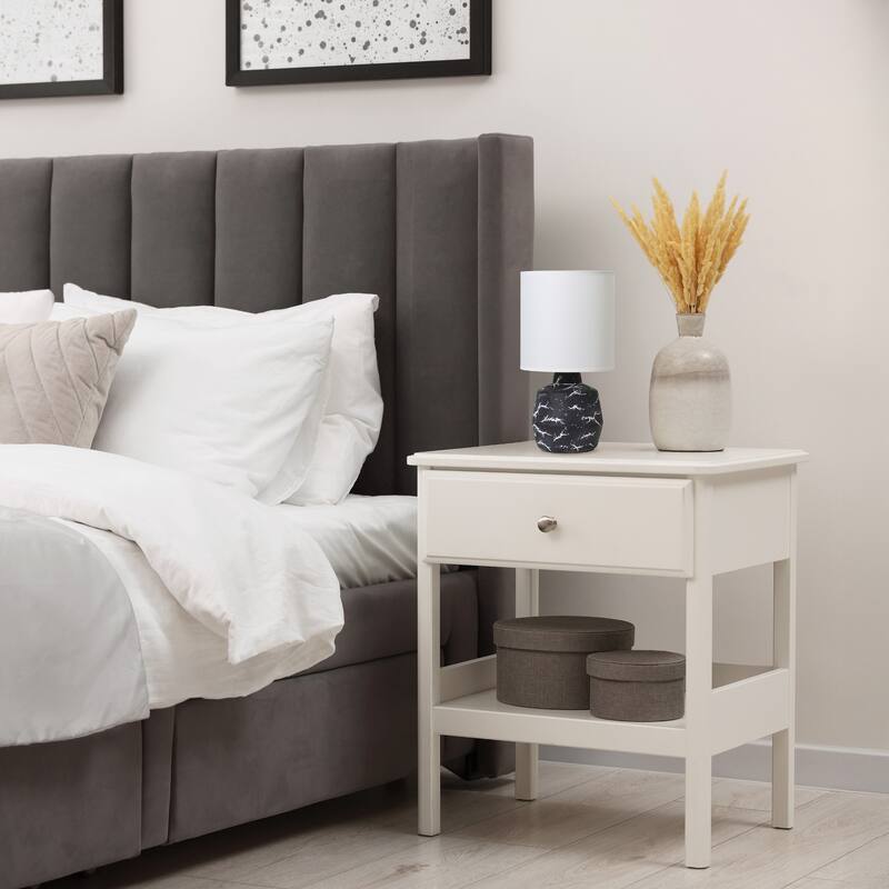 Marble Style Ceramic Table Lamp with Drum Shade - 13.25" - Black and White