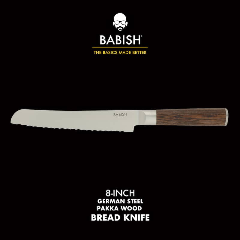 Babish High Carbon 1.4116 German Steel Full Tang 8-Inch Bread Serrated Knife for Slicing Bread, Crusting & Artisan Loaves