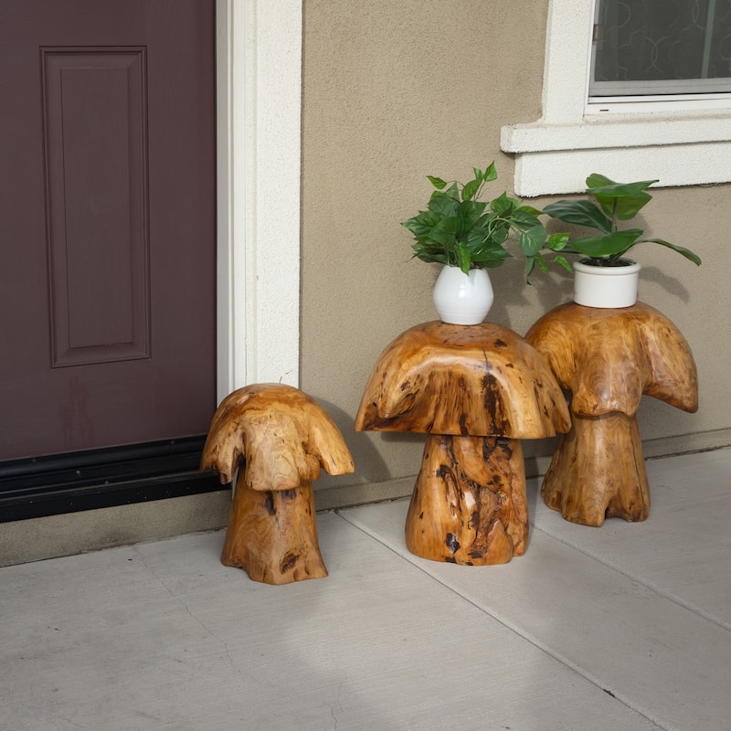Greenage Cedar Roots Stump Mushroomn Natural Edge Side Table - 15.4"X7.8"X15.7" - Natural