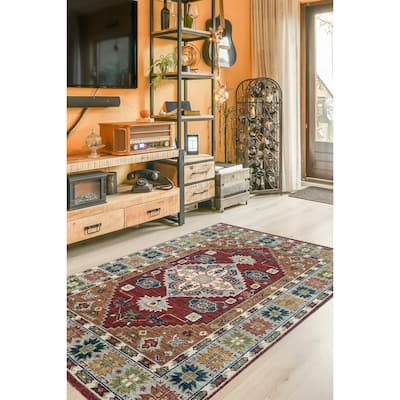 Handknotted Wool RED / LT.GREY Traditional Classic Serapi Rug
