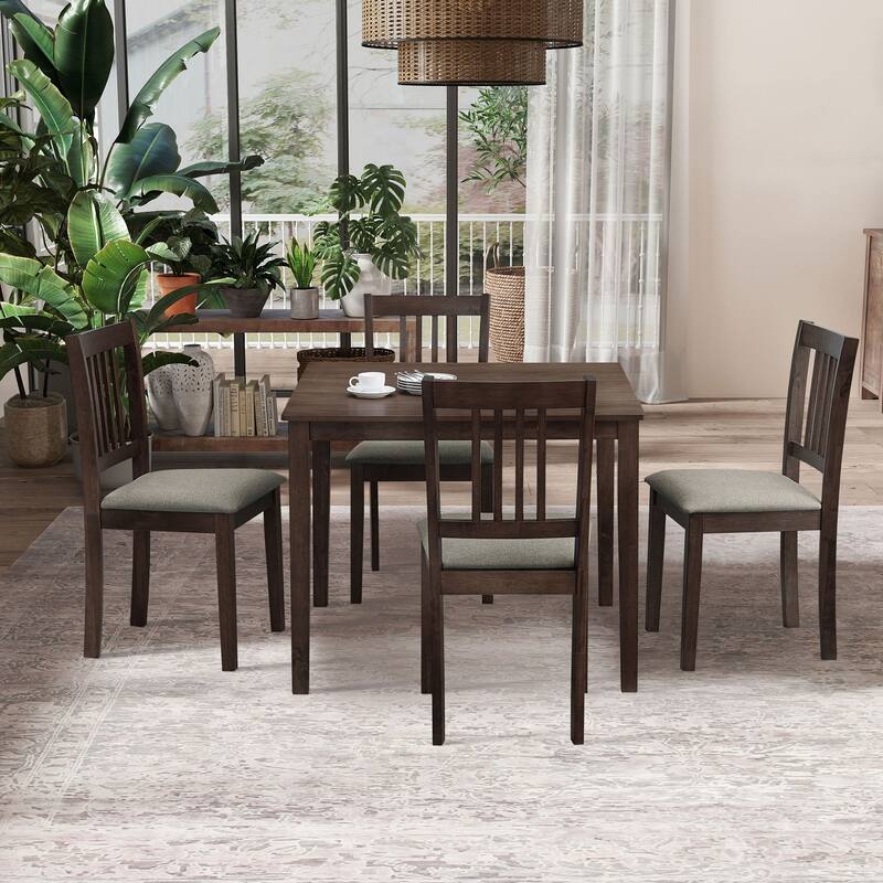 Space-Saving 5-Piece Dining Table Set with Rustic Wooden Table and Comfortable Upholstered Chairs - Ideal for Apartments