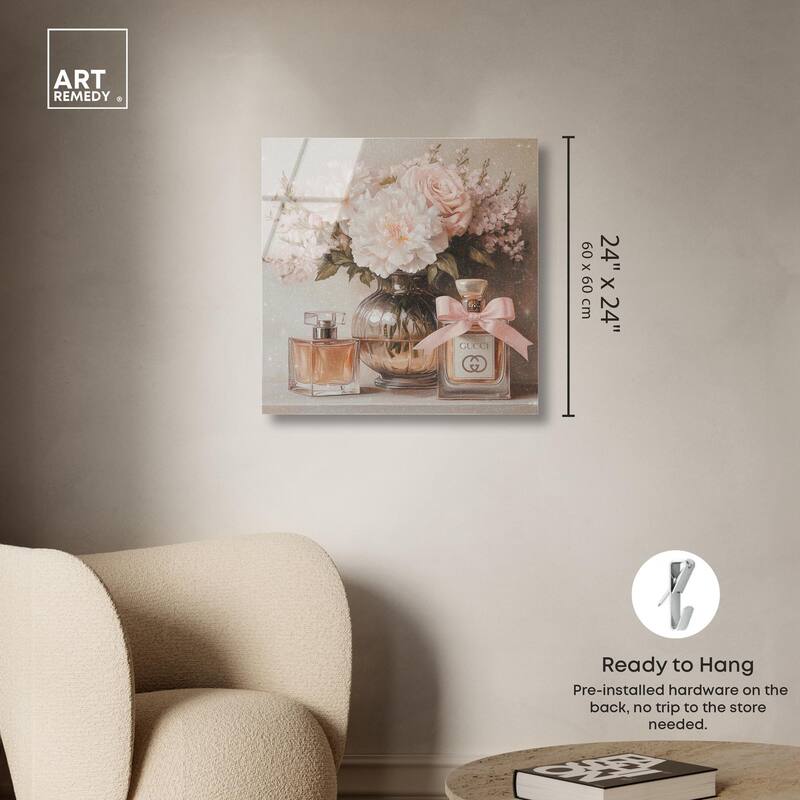 Peach Perfume Flowers in Vase Acrylic by Art Remedy, Ready to Hang