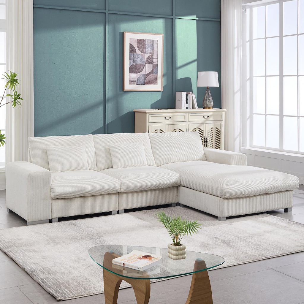 Nordic-style L-shaped flannel fabric sofa Wooden frame combination sofa Minimalist living room