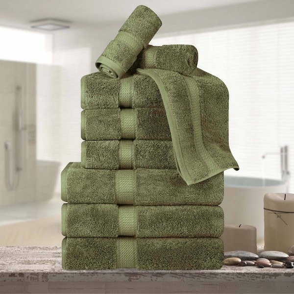 Superior Egyptian Cotton Pile Heavyweight 9-Piece Towel Set - Forest Green