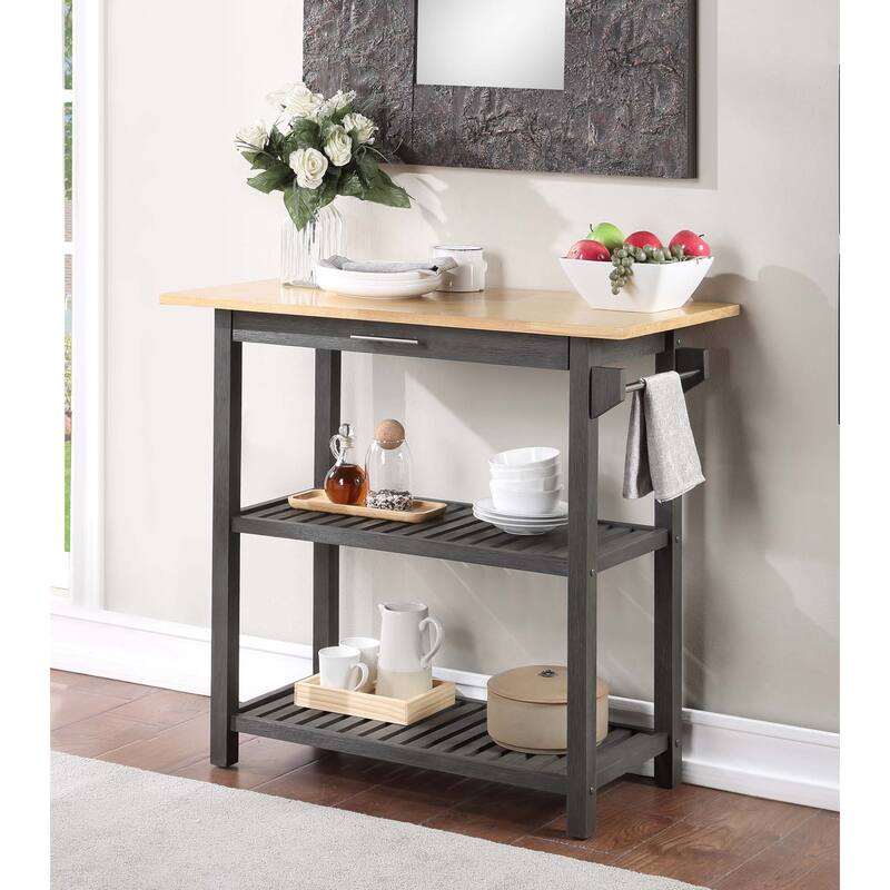 Designs2Go 3 Tier Butcher Block Kitchen Prep Island with Drawer - Wirebrush Dark Gray/Butcher Block
