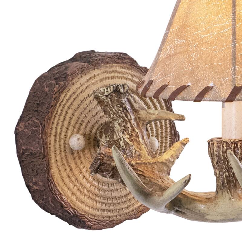 Wall Sconce 1 Light Wood & Faux Leather Accent Lighting - 9