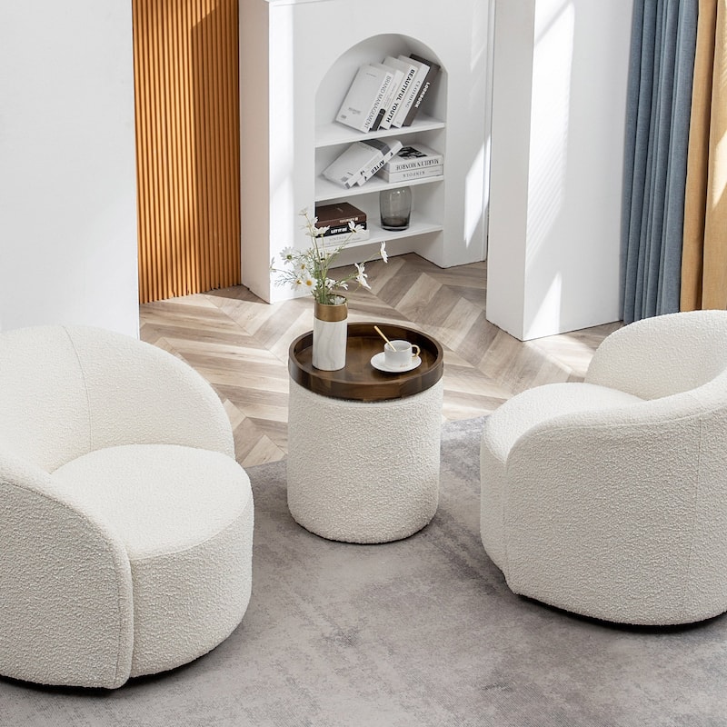 KINWELL Round Upholstered Pouf Ottoman Footrest