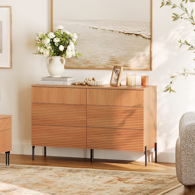 WAMPAT 6 Drawer Baby Dresser For Bedroom, Double Chest Of Drawers For Kids With Minimalist Reeded Design