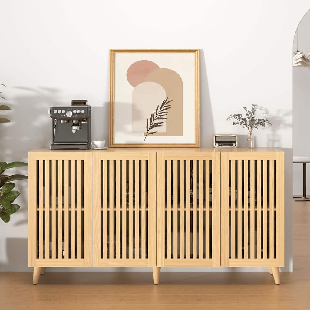 Meyreso 4 Doors Buffet Storage Cabinet, 63" Console Sideboard for Kitchen Dining Room Entryway, Natural