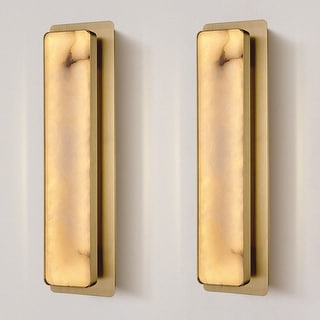 KAYLA 1-Light Gold LED Wall Sconce, Natural Alabaster Wall Sconce,Outdoor Sconce Rectangular Bedside Wall Lighting