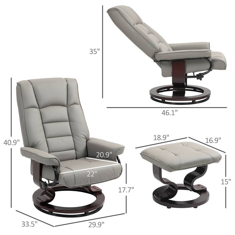 Modern Adjustable Backrest Office Chair 360° Swivel Manual Recliner Chair Wood Frame Lounge Chair with Ottoman