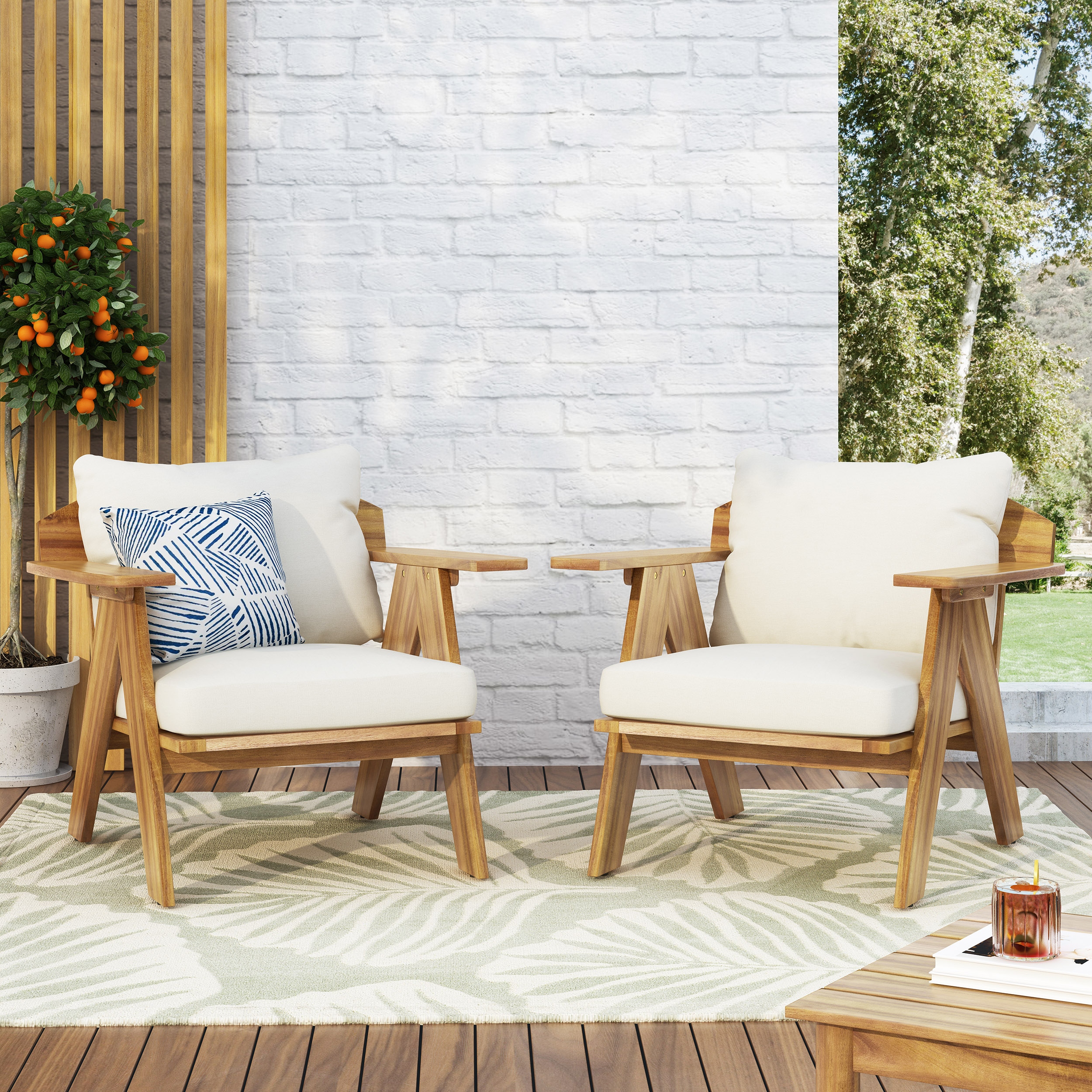 Outdoor acacia wood club chairs deals
