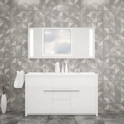 Alessio 60" Bathroom Vanity and Ceramic Sink with LED Mirror Combo