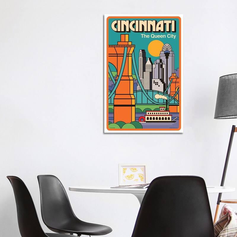 iCanvas "Cincinnati Travel Poster" by Jim Zahniser Canvas Print - 40x26x1.5