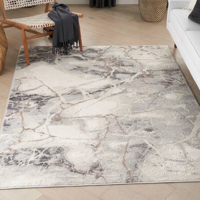 Nourison Elation Contemporary Abstract Ivory Grey Area Rug - 4' x 6' - Ivory/Grey - Rectangle