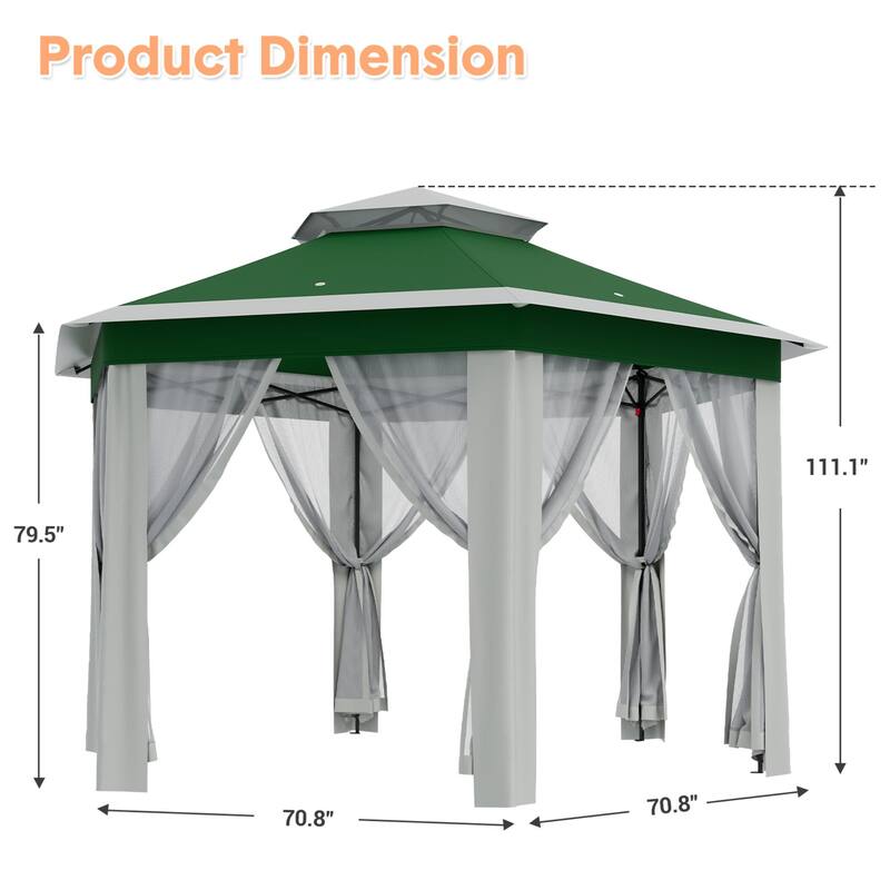 Pop Up Gazebo, Hexagonal Canopy Shelter with 6 Zippered Mesh Netting, Event Tent with Strong Steel Frame