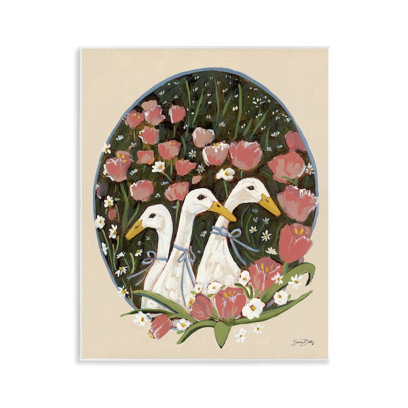Stupell Ducks with Cottage Blooms Wall Plaque Art Design By Sara Baker - 11 x 14