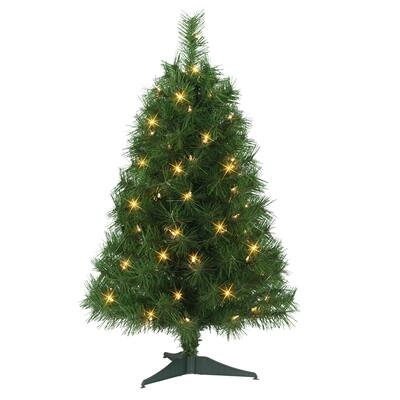 Puleo International 3 ft Pre-Lit Snow Ridge Aritificial Fir Tree 130 Tips 70 Clear Lights Plastic Stand